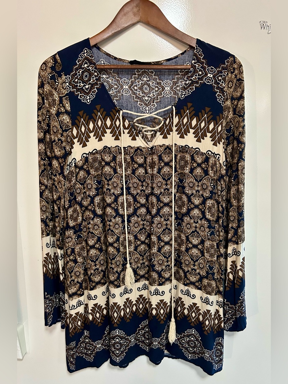 Anthropologie Blu Pepper Paisley Flowy Loose Blouse flare sleeve bohemian boho M - Picture 5 of 13